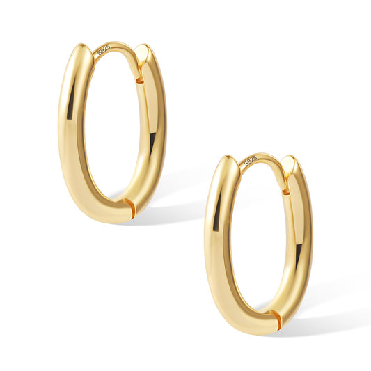 14K Gold Plated Sterling Silver Earrings Small Oval Hoop Earrings