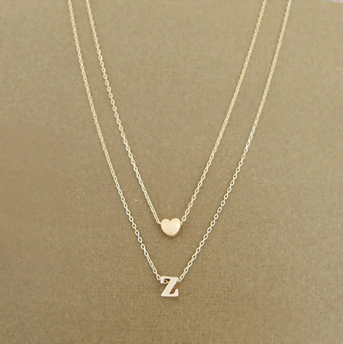 Double Layer Heart Letter Pendant Necklace