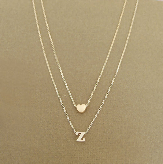 Double Layer Heart Letter Pendant Necklace