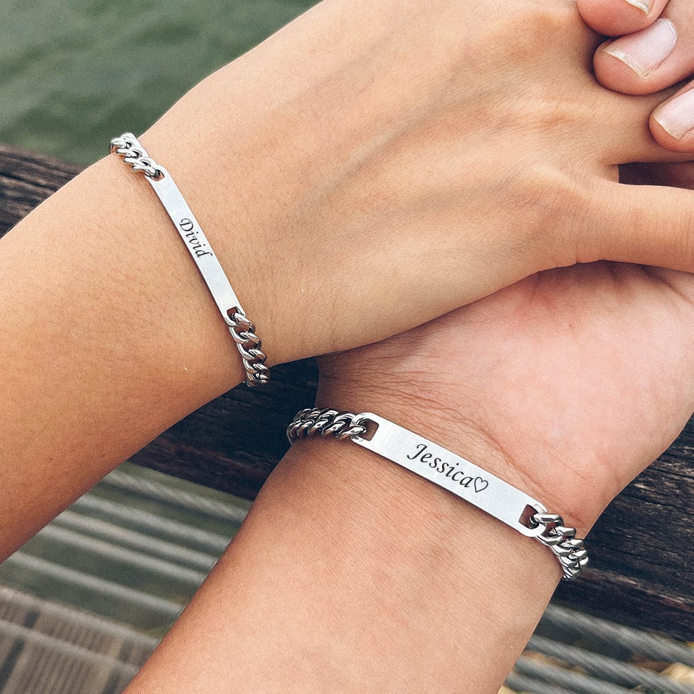 Engraved Titanium Steel 18K Gold Plated Bracelet