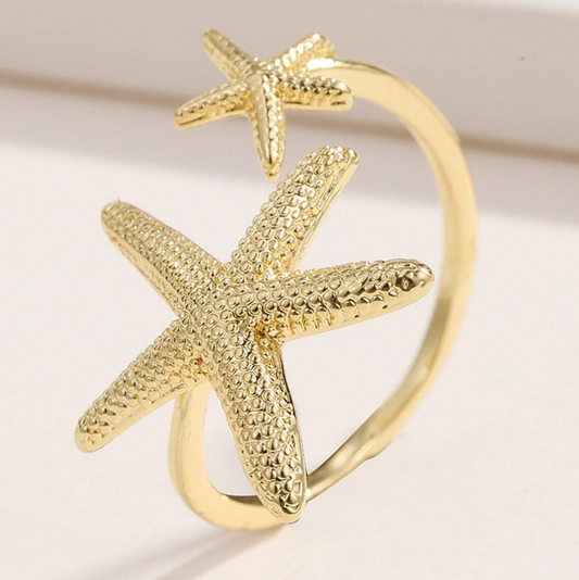 Adjustable Starfish Ring in Silver and 18K Gold Plated